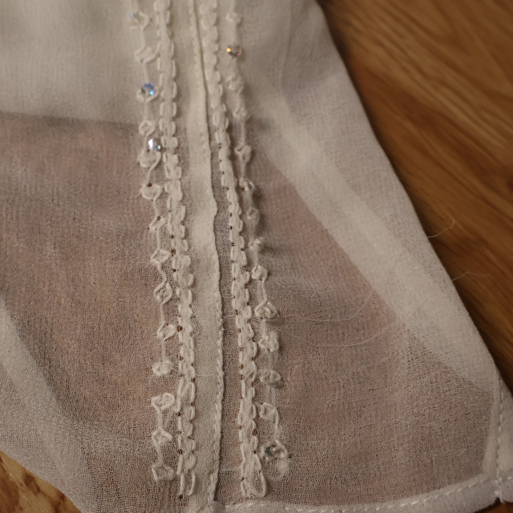 Boho Embroidered Sequin Chiffon Sheer Tunic Top Womens Size L Cream Festival - Picture 7 of 9